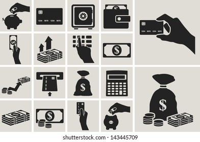 Money, Finance And Banking Vector Icons Set