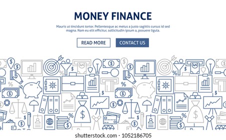 Money Finance Banner Design. Vector Illustration of Line Web Concept.