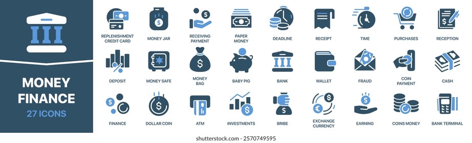 Money and finance colored signed icon collection. Bank, cash, wallet, bribe icons. UI icon set. Colored icons pack. Vector illustration EPS10