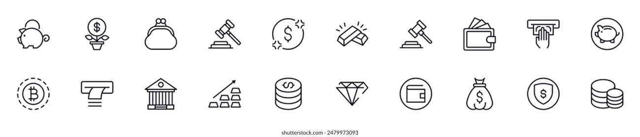 Money, finance, economy outline vector signs drawn with thin line. Simple linear illustrations for stores, shops, banners, design 