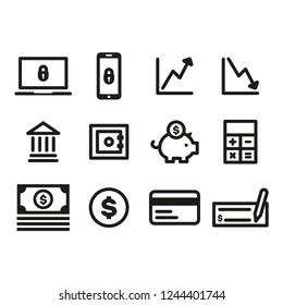 Money and finance icon collection, linear vector symbols.