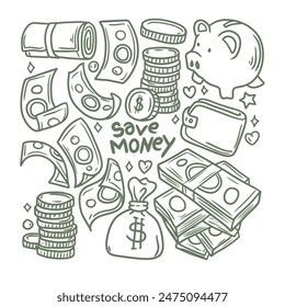 money or finance icon hand drawn elemen vector