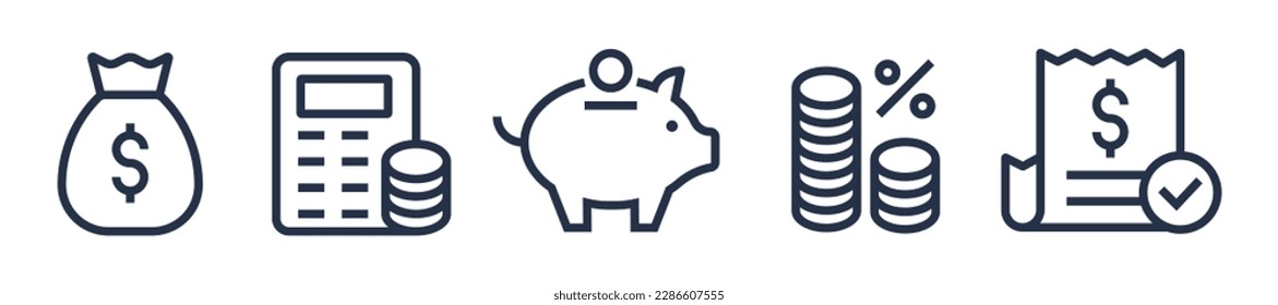 Money and finance icons. Editable stroke. Vector graphic illustration. For website design, logo, app, template, ui, etc.
