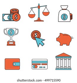 Money and Finance Icons, flat modern design