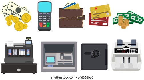 Money and Finance Icons Set Isolated on White