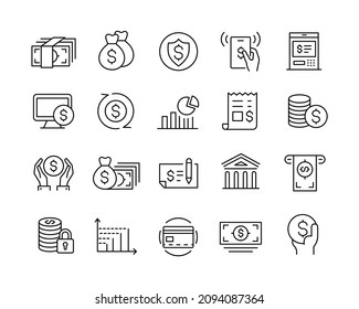 Money Finance Icons - Vector Line Icons. Editable Stroke. Vector Graphic