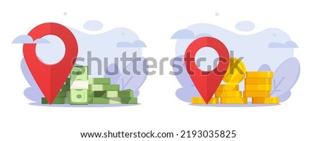 Money finance location map pin pointer marker as currency changer or atm geolocation icon vector flat modern graphic illustration, cash direction place or exchange and investment zone 