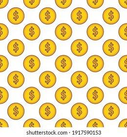 Money Or Finance Pattern With Dollar Coins. Banking, Cashback, Payment Vector Illustration Background Seamless Pattern 