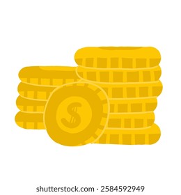 Money, finance, payment sign, icon, composition. Cute hand drawn doodle market, earning, deposit, currency, payment illustration with pile, stack of golden coins. Financial business background