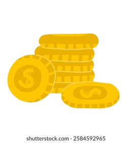 Money, finance, payment sign, icon, composition. Cute hand drawn doodle market, earning, deposit, currency, payment illustration with pile, stack of golden coins. Financial business background