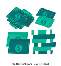 Money, finance, payment sign, icon, composition. Cute hand drawn doodle market, earning, deposit, currency, payment illustration with pile, stack of American dollars. Financial business background