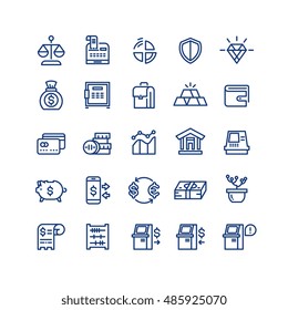 Money finance payments business vector thin line icons set. Banking technology, exchange currency illustration