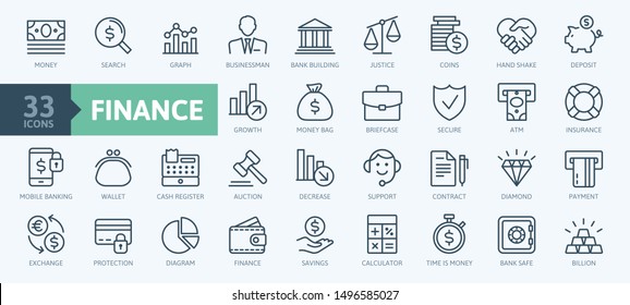 Money, finance, payments elements - minimal thin line web icon set. Outline icons collection. Simple vector illustration.