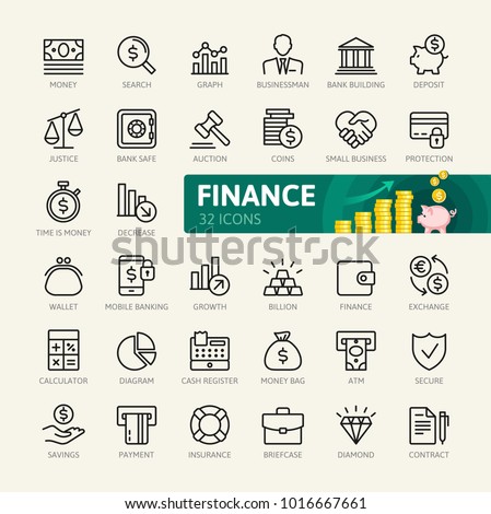 Money, finance, payments elements - minimal thin line web icon set. Outline icons collection. Simple vector illustration.