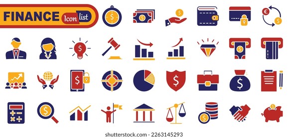 Juego de iconos web sobre dinero, finanzas, elementos de pagos. Colección de iconos. Ilustración vectorial simple.