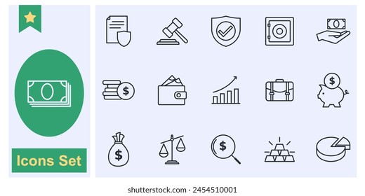 Money, finance, payments icon set symbol collection, logo isolated vector illustration