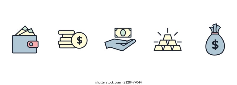 money, finance, payments set icon symbol template for graphic and web design collection logo vector illustration