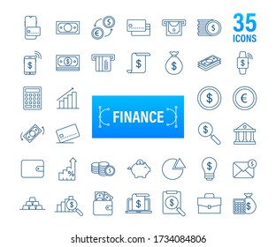 Money, finance, payments. Set outline web icon. Vector stock illustration.