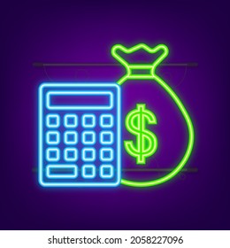 Money, finance and payments. Set outline web icon. Neon style. Vector illustration