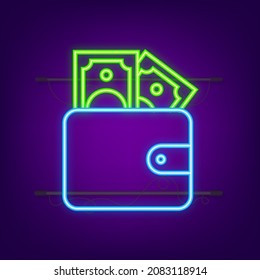 Money, finance and payments. Set outline web icon. Neon style. Vector illustration.