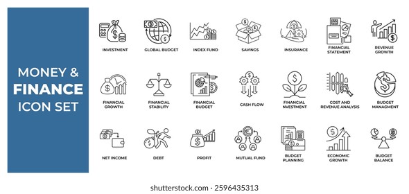 Money and finance related icon set