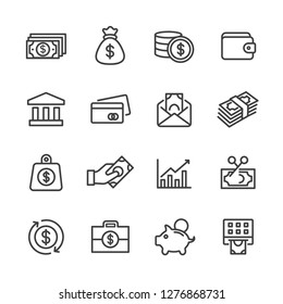 Money and finance related lines icon set vector images