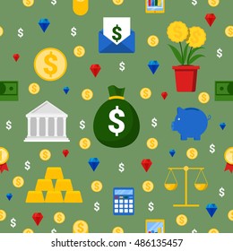 Money and Finance Seamless Pattern Vector Background