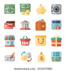 money, finance and shopping flat icons