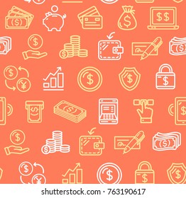 Money Finance Symbols and Signs Pattern Background on a Red for Web and App Include of Exchange, Wallet and Atm. Vector illustration