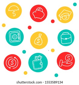 Money and finance thin line vector icons set