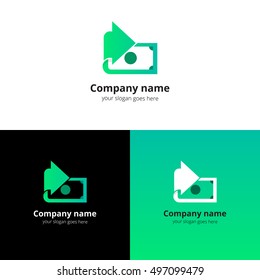Money, finance, transfer converter logo design. Creative symbol template for banking or investment business with trend light green gradient color. Dollar with arrow icon design.