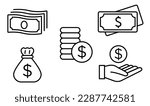 Money, finances, and coin-related icon set. wealth icon collection.