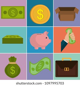 money finances set icons