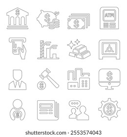 Money  Financial icon set in thin line style