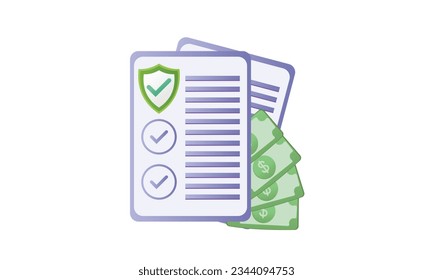 Money financial insurance protection document or cash investment secure safety care guarantee.on white background.Vector Design Illustration.