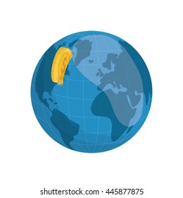 Money and financial item concept represented by coin and planet icon. isolated and flat illustration 