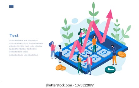 Money and financial management concept, Payroll. Expenses, salary calculation. Vector illustration for websites, printed materials.  Income,  payout with calculator, income growth.