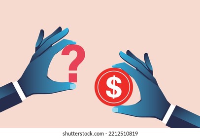 Money or financial problem, money problem, how to make more money, businessman investor holding question mark in one hand and gold coins in the other