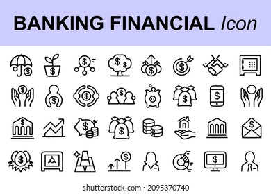 Juego de iconos del vector monetario o financiero. Moneda en dólares, pila de dinero, billetera, símbolos financieros de billetes.