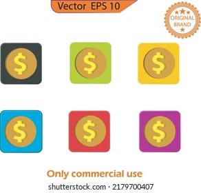 Juego de iconos del vector monetario o financiero. Símbolos financieros de monedas en dólares. Juego de iconos de dinero, monedas y finanzas. 