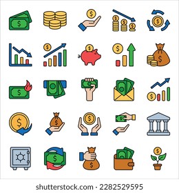 Money or financial vector icon set. payment line icons. Dollar and Cash vector linear icon set. vector illustration on white background