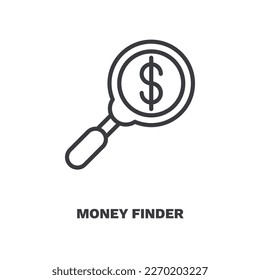 Geldsuchsymbol.Thin line money finder Symbol aus der Business Collection. Rahmenvektor einzeln auf weißem Hintergrund. Bearbeitbare Geldsucher-Symbole können im Web und mobil verwendet werden