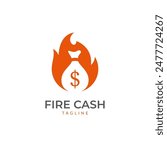 Money fire burn logo icon template. Vector of money and coins combined with fire