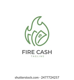 Icono de incendio de dinero Plantilla de logo. Vector de dinero y monedas combinado con fuego