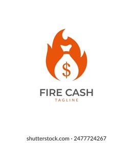 Money fire burn logo icon template. Vector of money and coins combined with fire