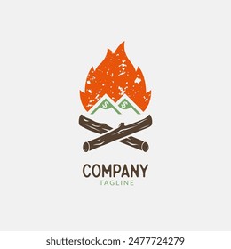 Money fire burn logo icon template. Vector of money and coins combined with fire