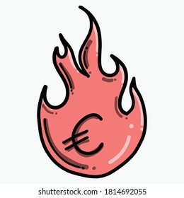 Money fire color vector icon. Drawing sketch illustration hand drawn line.