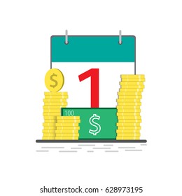 a lot money of first day of the month. vector illustration.