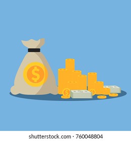Money flat bag and coin vector eps 10 design