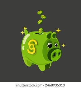 Iconos verdes planos del dinero. Icono de Vector para empresas. Hucha de cerámica verde en forma de cerdo. Ilustración vectorial de una caja de monedas y una alcancía